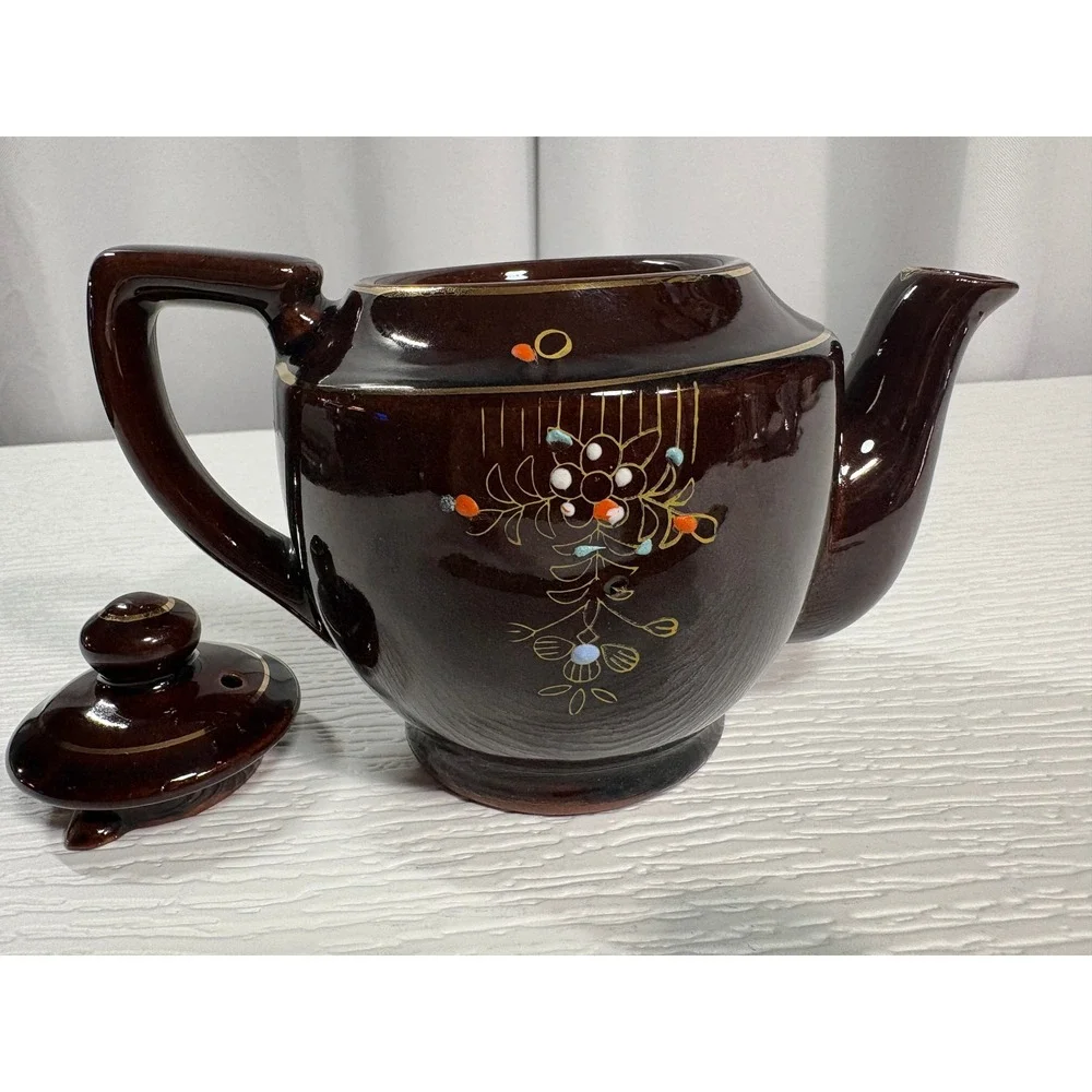 Vintage Japan Moriage Floral Peacock Teapot Ceramic Gold Gilt Hand Painted S0075